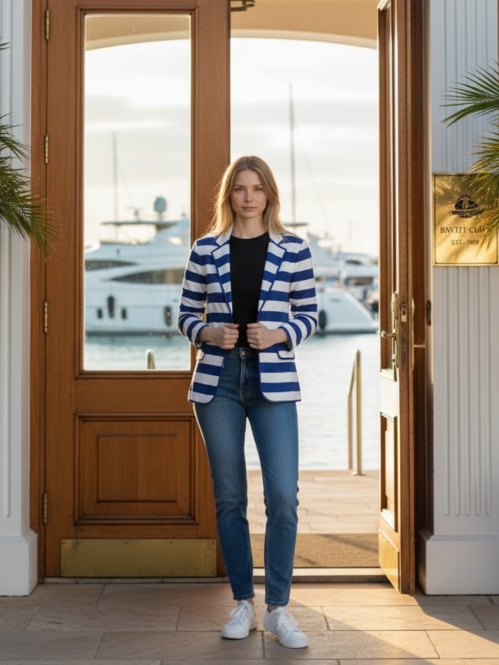 Lauren Ralph Lauren Nautical Blue & White Striped Blazer